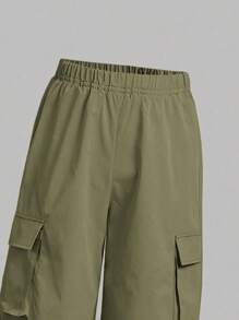 Tween Girl Letter Graphic Print Short Sleeve Top And Cargo Pants Set