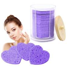 100-Piece Heart-Shaped Compressed Face Sponge With Storage Container For Cleansing Natural Cellulose Disposable Face Sponge SPA Sponge For Facial Cleansing Exfoliating Cosmetics Or Mask Removal