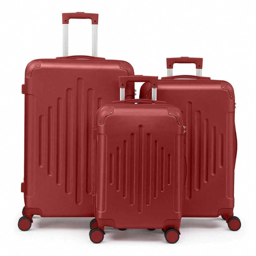 SUNROAD 3 Piece Travel Suitcase With Corner Protectors, 20/24/28 Inch, Durable Hard Shell, 360 Degree Spinner Wheels, Multifunctional, Large Capacity, Lightweight, Fashionable Multicolor - 3 in 1酒紅色 - 查看 1