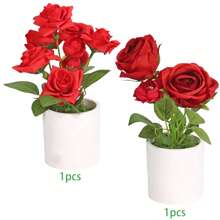 2/3 piezas Decoraciones con maceta de flor de rosa artificial, decoración para fiesta y festival, apto para gabinete, mesa de comedor, sala de estar, estante de TV