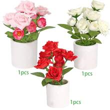 2/3 piezas Decoraciones con maceta de flor de rosa artificial, decoración para fiesta y festival, apto para gabinete, mesa de comedor, sala de estar, estante de TV