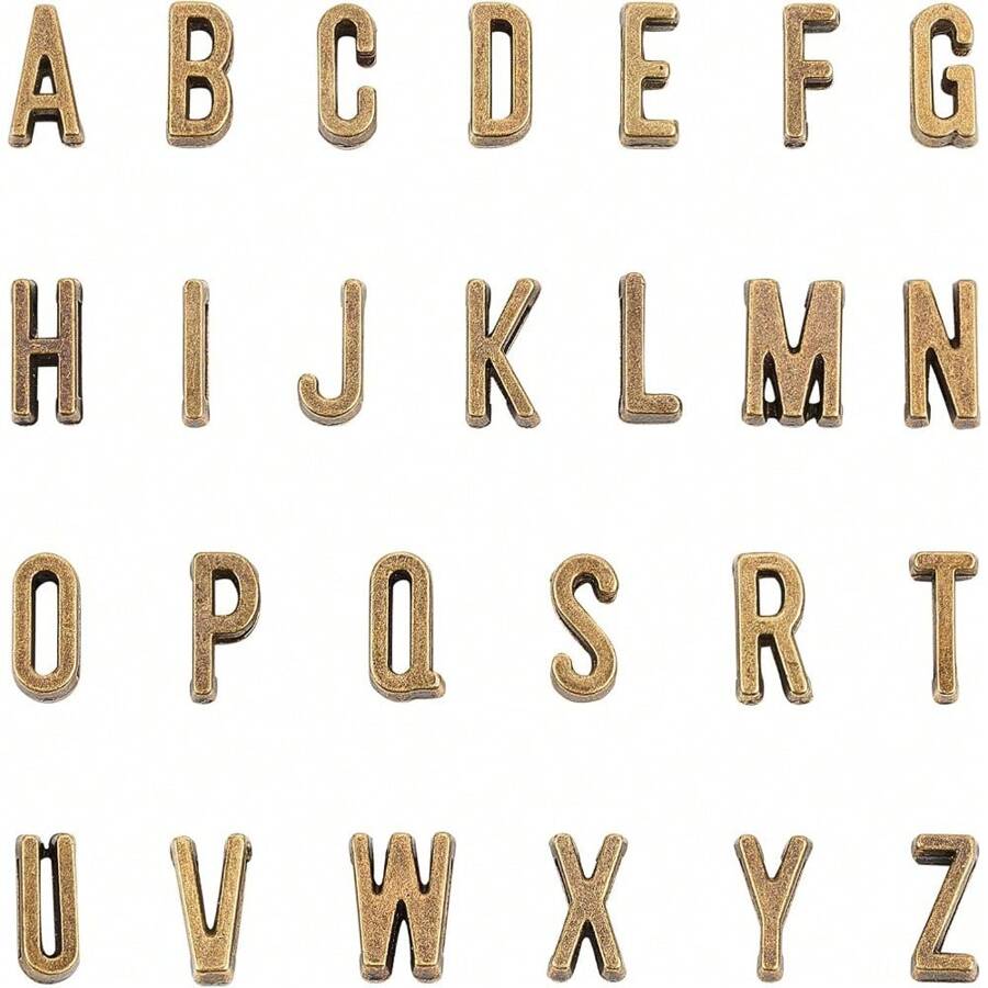 156 piezas, 6 sets de cuentas deslizantes con letras del alfabeto en bronce antiguo, cuentas planas para pulsera, encantos de letras A-Z, cuentas retro sueltas para pulseras plano y brazaletes deslizantes