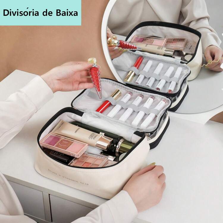 Ahania Necessaire Camada Dupla Divisória Dupla Organizador Maquiagem Transparente A Prova De Água Portátil Para Viagem Higiene Pessoal Grande Capacidade - Multicolorido - Visão 4