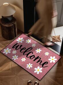 1pc Pink Background Welcome Floral Design Doormat, Minimalist Style Indoor/Outdoor Non-Slip Mat, Washable, Water Absorbing, Quick Drying, Suitable For Kitchen, Dining Room, Hallway, Bathroom, Bedroom, Outdoor, Entryway, Home Decor, Room Decor, All Season Gifts Birthday Graduation Rug Carpet Rugs Door Mat Carpet For Living Room Kitchen Rug Bedroom Decor Blankets And Throws Rugs For Bed Room Bathroom Decor Room Decoration Stuff Living Room Decor Office Decor House Decor Home Decor Living Room Bathroom Rug Room Decor Aesthetic