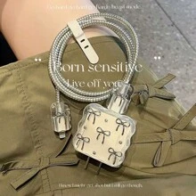 Set de 5 piezas de protectores de cargador y cable en estilo lazo negro transparente, compatibles con 14 Pro Max/13/12/11 con cargador rápido de 18/20W, para prevenir que el cable se rompa, regalo perfecto para ella o él - Multicolor - Ver 5