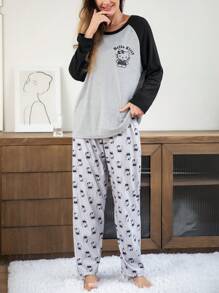 Sanrio Conjunto de Pijama Fofo Mulheres Desenho Animado Hello Kitty, Top de Manga Longa Gola Redonda e Calça, Ajuste Confortável e Solto, Adequado para Primavera, Outono, Verão, Roupas de Estação