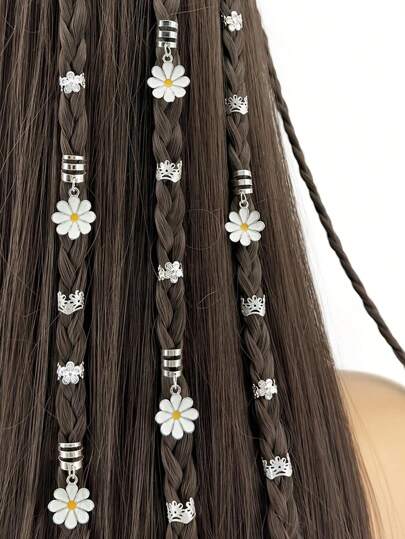 CECILLIA WIG 45pcs Gold-Color Daisy Flower Braid Hair Clips, Y2K Punk Hip Hop Decorative Hairpins, Gifts/Party/Daily Use Hair Rings & Accessories