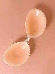 粘胶文胸粉色粘胶隐形无肩带硅胶聚拢文胸适合露背穿着 - 杏色 - 查看 3