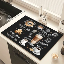 1 pieza Tapete de secado de platos de estilo vintage de gel de sílice, almohadilla de drenaje lavable, protector de mesa resistente al calor, decoración de cocina, accesorio para vajilla