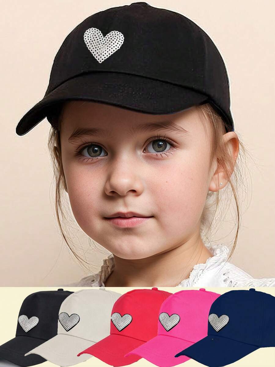1 Pc Child Heart Baseball Caps Embroidery Visor Hats Casual Baby Sun Hat Versatile Snapback Cap For Kids 8-16 Years - Multicolor - View 1