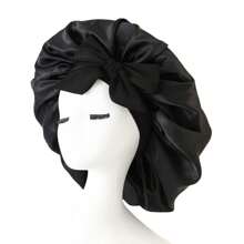 Silky Satin Sleep Bonnet For Women With Adjustable Bow Ties - Luxurious Hair Protection Cap For Curly/Natural Hair, Multi-Color Options, Soft Nighttime Hair Care Essential,Bonnet,Shower Cap,Hair Products And Accessories For Barber Salon Beauty Travel Essentials