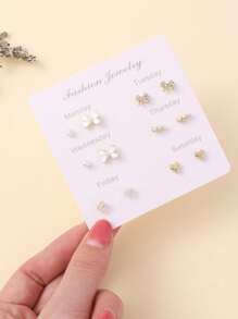 6pcs/Set Petite Unique Design Sweet Style Earrings, Gift For Girlfriends - Multicolor - View 2
