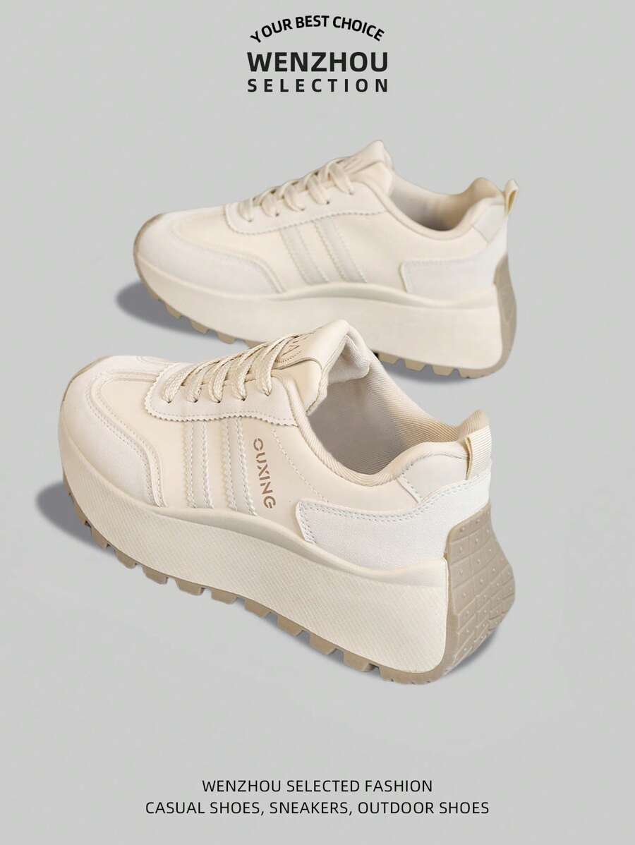 1 Pair Women Multi-Function Fashion Colorblock Casual Leather Waterproof Thick Sole Sneakers, Daily Versatile Sporty Outdoor Shoes