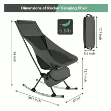 Camping Chair, Vecukty High Back Rocking Chair 165 Lbs Capacity, Compact Outdoor Portable Folding Rocker Chair For Camping Hiking Gardening Travel Beach Picnic, Camp Chair