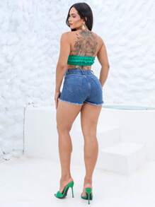 Women's Short Jeans With Elastane And Frayed - 中等水洗藍 - 查看 4