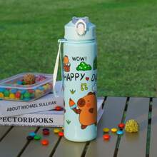 1 个 23 盎司/700 毫升可爱耐用太空杯，户外休闲运动，可爱卡通水豚主题印花，塑料水瓶，防漏，带盖和吸管，配有编织手柄带，适合户外露营、野餐、学校、旅行、节日礼物、母亲节、复活节、独立日、生日礼物