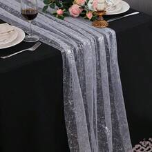 Silver Glitter Tablecloth, Wedding Decor, Transparent Silver-Foiled Tablecloth, Romantic Boho Tablecloth, Suitable For Birthday, Baby Shower, Wedding, Dining Table Decoration