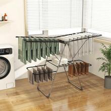 Giantex Clothes Drying Rack Foldable Laundry Drying Rack With 33 Drying Rails 3-Level Adjustable Height Versatile Clips Wave-Shaped Bars Collapsible Freestanding Airer For Indoor Outdoor