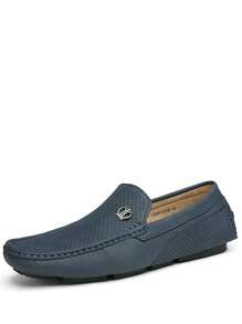 Men's Slip-On Formal Loafers Shoes, Man Classic Breathable Moccasins Flats Shoes And Comfortable Walking Shoes In Business, Casual Driving And Wedding - 藍色 - 查看 4