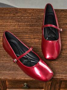 Chaussures plates élégantes de haute qualité pour femmes, à bout carré, noires et sans lacets. Ballerines polyvalentes pour le bureau ou le casual, conçues pour le loisir extérieur au printemps et en automne - Rouge foncé - Voir 2