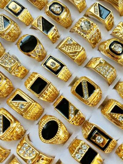 Set de 20 anillos geométricos de estilo punk de colores dorados aleatorios y tamaños aleatorios para uso diario de hombres