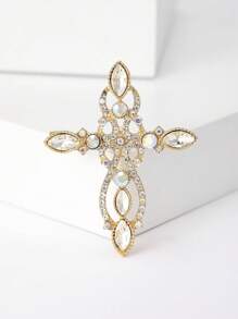 Fashionable Rhinestone Cross Brooch For Women Dress Suit Pin Accessories Party Banquet Gift
