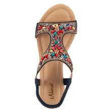 Sandalia Plataforma para Dama con brillos de colores en color Azul acabado Nobuck