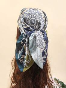 1pc Multiway Women Bandana Style 70cm Silk-Like Printed Scarf, Suitable As Hijab, Neck Scarf, Headband For Daily Use - Multicolor - View 4