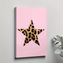 1pc Framed Canvas Poster, Pink Leopard Star Wall Art Canvas Paintings, Ideal Gift For Bedroom Living Room Corridor, Wall Art, Wall Decor, Winter Decor, Room Decoration - 彩色 - 查看 1