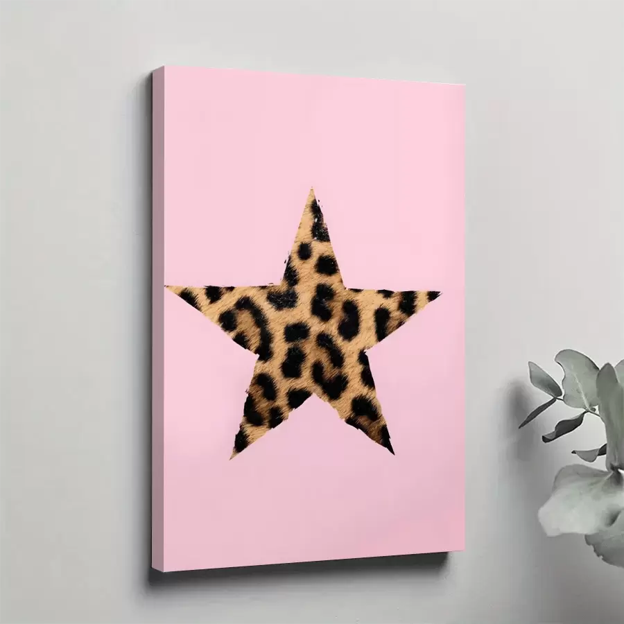 1pc Framed Canvas Poster, Pink Leopard Star Wall Art Canvas Paintings, Ideal Gift For Bedroom Living Room Corridor, Wall Art, Wall Decor, Winter Decor, Room Decoration - 彩色 - 查看 1