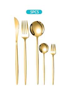 Stainless Steel Elegant Tableware Set, 5/20/30pcs Western Cutlery Set-Includes Dining Knives, Table Forks, Dining Spoons, Teaspoons, Dessert Forks, Forks For Salad/Appetizers/Dessert, And Mini Spoons For Coffee/Tea/Dessert/Cake/Stirring/Fruit/Ice Cream, Reusable Steak Knife, Main Fork, Soup Spoon, Teaspoon