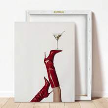 1 件，帆布悬挂，带框装饰画，海报，墙壁艺术，红色靴子马提尼经典，复古时尚主题，红色靴子，酒杯壁挂装饰，适用于家庭办公室、客厅、卧室、浴室、餐厅 - 室内纵向方向 - 送给艺术爱好者和家居装饰爱好者的完美礼物 - 彩色 - 查看 5