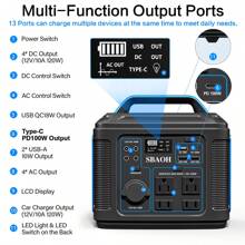 SBAOH 300W Portable Power Station - 296 Wh / 80000 MAh Solar Powered Generator,13 Outputs,Suitable For Home Backup, RV Camping, Emergency Power - Compatible With 60W Solar Panels (No Solar Panels)