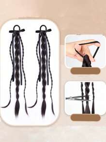 2pcs Synthetic 18Inch Ponytail Hair Extension Braided With Elastic Headband Box Ponytail For Kids