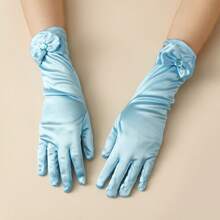 1 Pair Children Milk Silk Gloves With Crown & Magic Wand Set, Princess Style Satin Magical Gloves - Blue - View 5