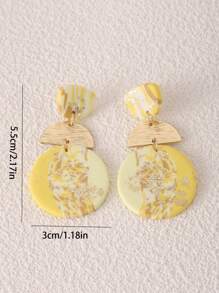 1 Cặp bông tai dự tiệc sang trọng bằng đất sét mềm thủ công màu xanh bạc hà hình học chắp vá cho phụ nữ, thích hợp cho tiệc tùng, đi chơi, nghỉ mát, cũng như làm quà tặng, nhiều màu sắc có sẵn - Màu vàng - Xem 5