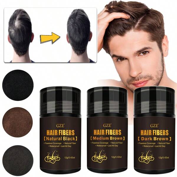 GZE GZE Hair Building Fibers, 12g Fill In Fine Or Thinning Hair Fuller Looking Hair 3 Shades For Men & Women