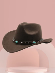 1 件装男女通用西部牛仔帽，带铆钉和宝石，弯曲帽檐，休闲户外牛仔帽，适合派对、节日、时尚配饰