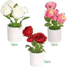 2/3 piezas Decoraciones con maceta de flor de rosa artificial, decoración para fiesta y festival, apto para gabinete, mesa de comedor, sala de estar, estante de TV