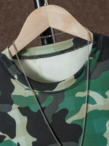 2pcs Boys Camouflage Print T-Shirt And Shorts Set, Summer - Army Green - View 3