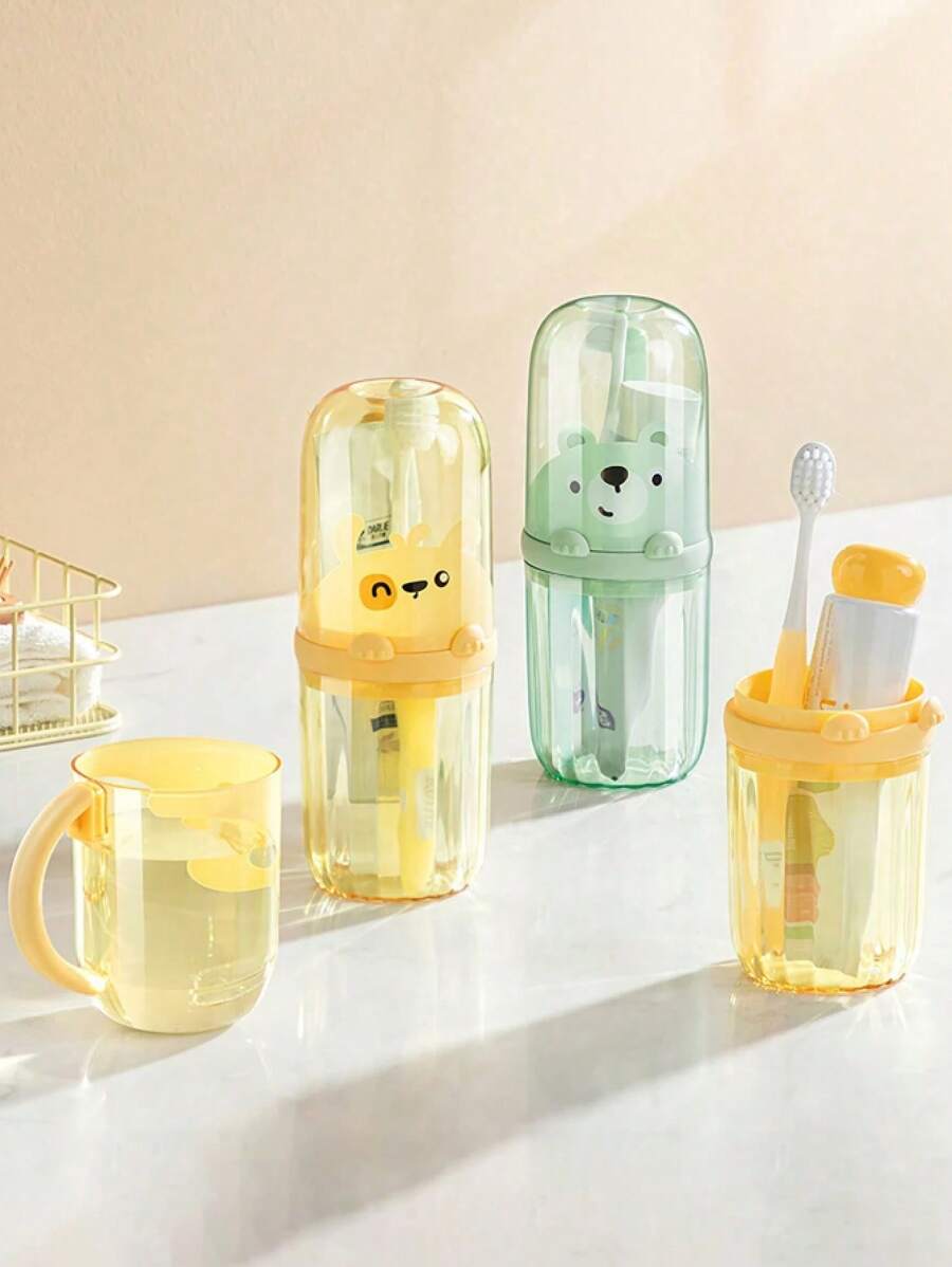 便携式牙刷架和收纳盒套装 - 带防尘罩的卡通旅行杯，适合男孩、女孩、家庭、露营、学校的可爱浴室收纳 - 彩色 - 查看 1
