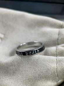 4mm Stacking Til Death Ring, Black Enamel Band Ring, Wedding Band, Promise Ring, Gift For Her Anniversary Gift Golden Silvery Ring