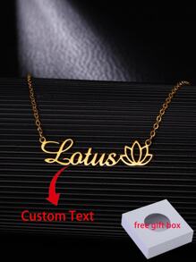 Fashion Personalized New Custom Name Lotus Flower Necklace For Girl & Boy, Stainless Steel Nameplate Collar Customized Letters Pendant Choker Daily, Work, Dating, Gift-Giving, Valentine's Day, Festival, Party Jewelry And Accessories Christmas Gift (Included Gift Box) - Gold - View 1
