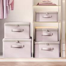 1pc Foldable Fabric Storage Box With Lid: Rectangular, Multi-Purpose, Can Be Used As Wardrobe Storage Box, For Storing Clothes, Office Supplies, And Home Organization - Gray Purple - View 9