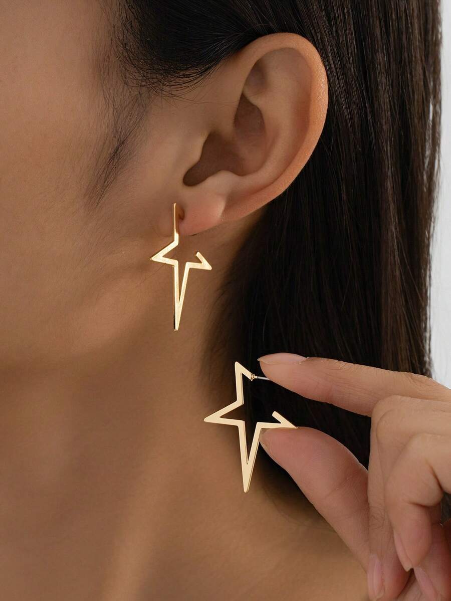 1 Pair Creative Four-Pointed Star Design Earrings, Delicate And Stylish, Ramadan Holiday Gift For Women