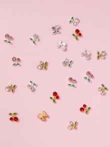 25pcs Alloy Rhinestone Nail Ornaments, Red Pink Gold Rhine Diamond Embellished Nail Ornaments, DIY Art Ornaments Used In Daily Nail