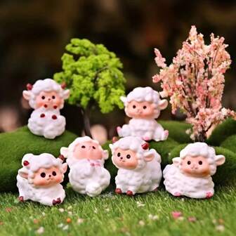 6pcs/4pcs/3pcs Cute Cartoon Sheep Figurines For Micro Landscaping, Eid Al-Adha Holiday Decor