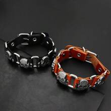 1 件复古朋克骷髅合金皮革男士手链 - 骷髏款 - 查看 4