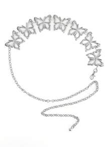 1 件女士蝴蝶链腰带，银色时尚百搭腰链连衣裙配饰，适合衬衫、裙子四季