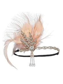 1920 年代羽毛头带，波西米亚头饰，锌合金菱形框架，女士 1920 年代羽毛装饰头带，重返校园